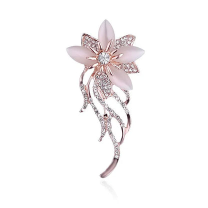 High End Atmosphere Retro Diamond Inlaid Flower Brooch Ladies Temperament Personality Cat's Eye Pin