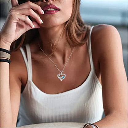 Exquisite Fashion Women Creative Heart Shaped Turtle Necklace Mother Child Turtle Sapphire Pendant Engagement Necklace Women Animal Jewelry Party Anniversary Gift