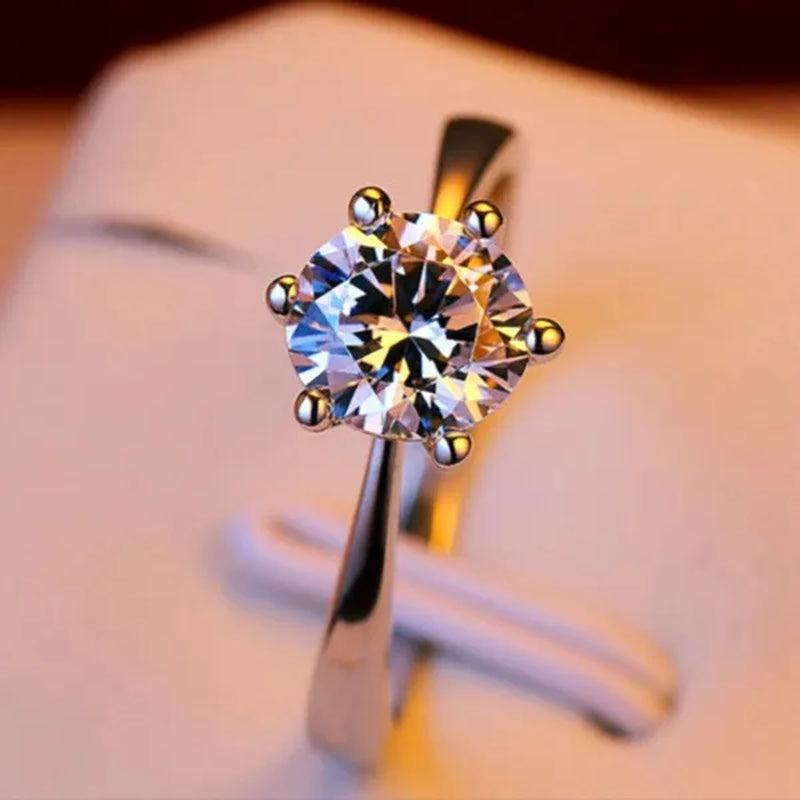Princess 925 Silver Six Claw Ring Dainty Jewelry Round White AAA CZ Diamond Earrings Ear Studs Wedding Gifts