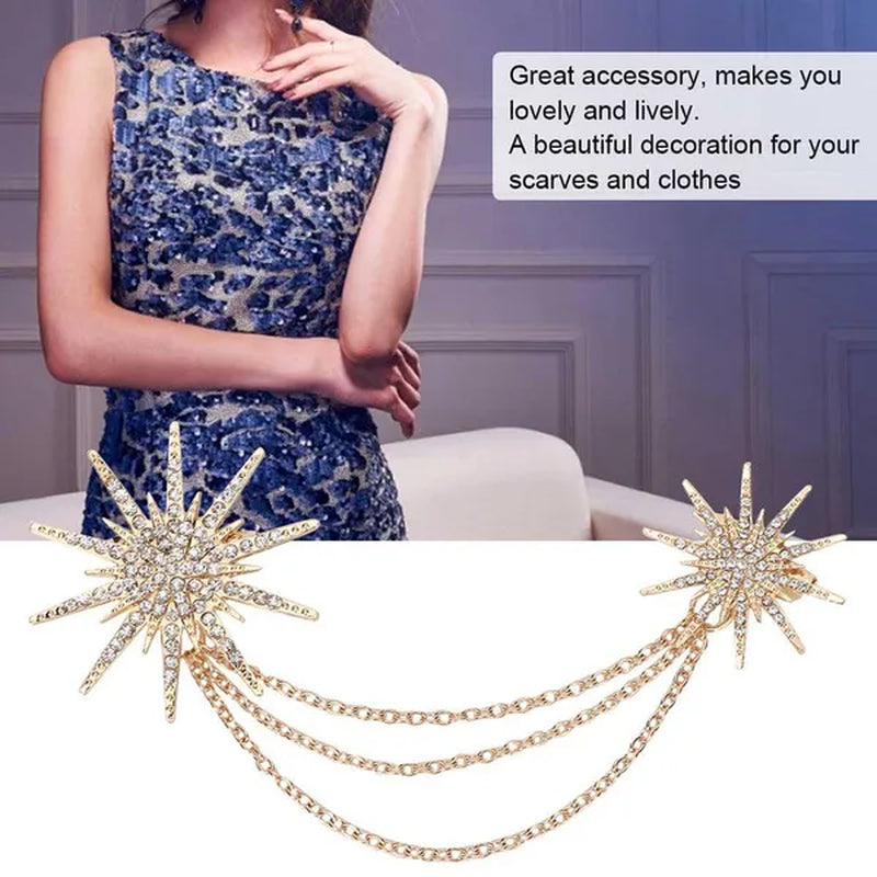 Snowflake Shaped Brooch Alloy Tassel Chain Brooch Lady Jewelry Accessory