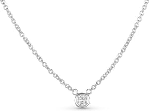 AGS Certified Natural Diamond Dainty Solitaire Bezel Necklace, White Gold 0.15 CTTW Prong Setting on 18" Extendable 14K Gold Chain (H Color, SI1-SI2 Clarity)