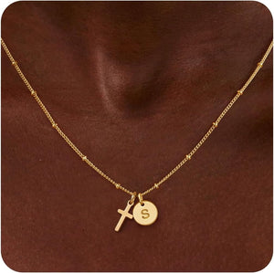 Valentines Day Gifts for Kids Teen Girls - Dainty 14K Gold Plated Cross Disc Initial A-Z Pendant Necklace Trendy Faith Jewelry Birthday Personalized Valentines Gifts for Women Girls