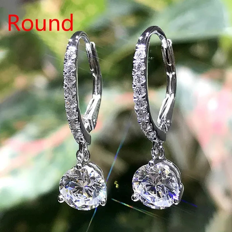 Fashion Silver Plated Inlay Diamond Engagement Bridal Wedding Dangle Earring for Women Pendant Earring Anniversary Gift Jewelry