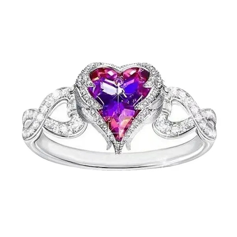 Luxury Exquisite Ring Fashion Jewelry Ladies Angel Wings Women's Ring Simple and Versatile Creative Ocean Heart Crystal Ring Female Sapphire Diamond Ring Wedding Bridal Engagement Ring Anniversary Party Christmas Gift Ring Ladies Jewelry Size US5-11