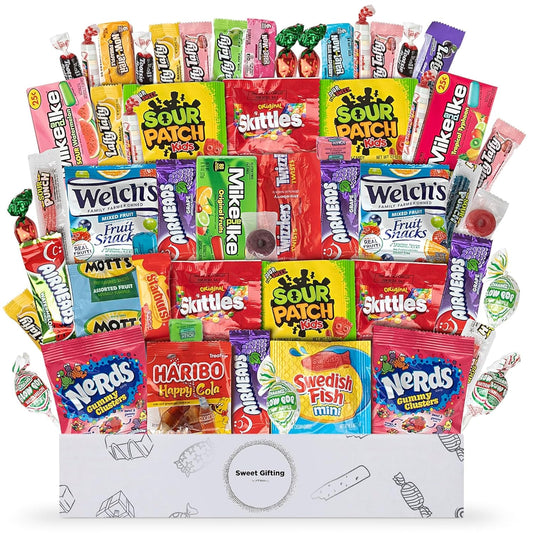 Bulk Candy Box Variety Pack - 60+ Pcs Candy Gift Basket Individually Wrapped Bouquet for Mothers Day - Pinata Stuffers, Birthday, Movie Snack for Kids