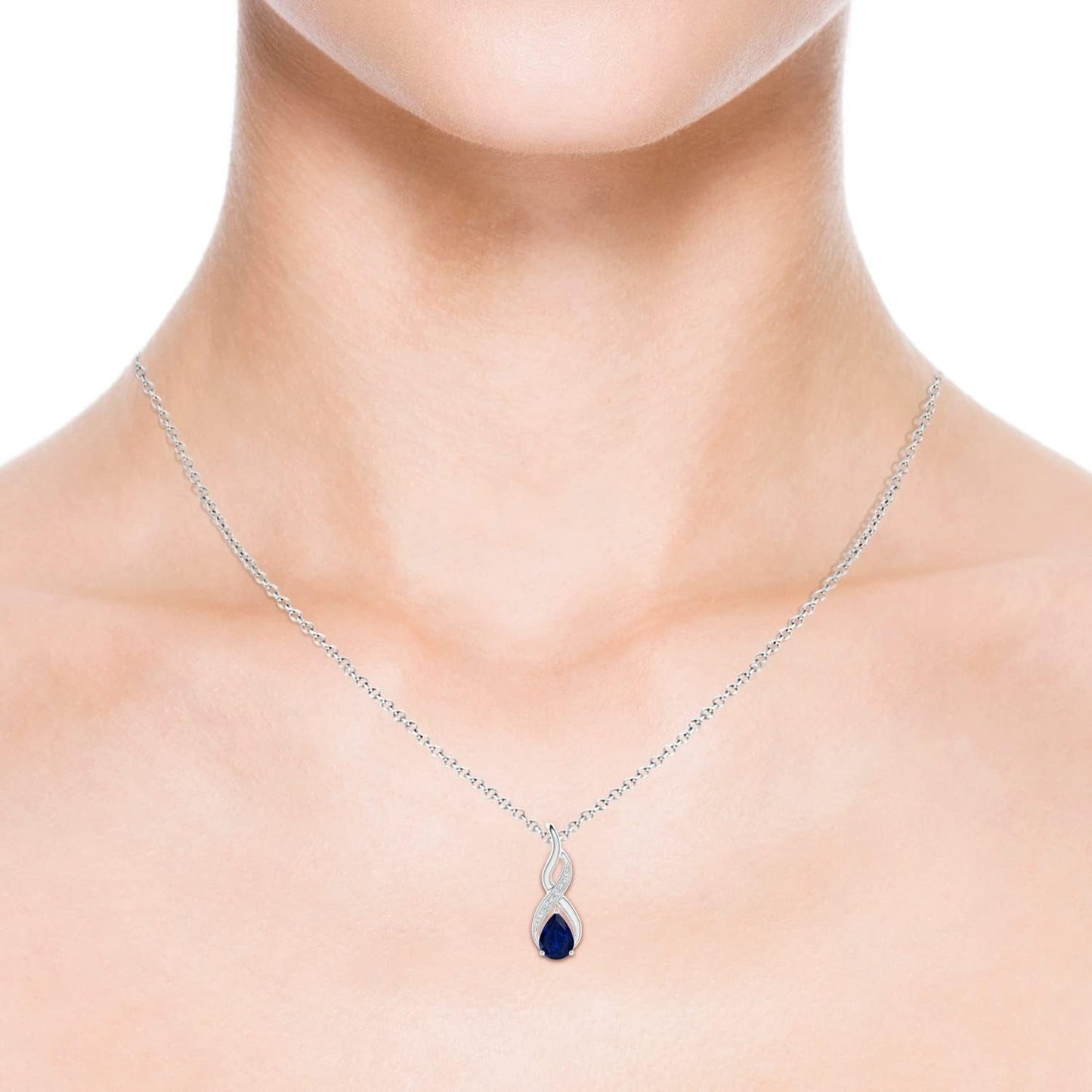 Natural 0.75 Carat Blue Sapphire Infinity Pendant Necklace for Women, Girls with Diamonds in 14K White Gold with 18 Inch Chain - September Birthstone Jewelry Gift