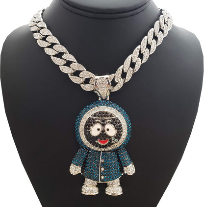 Hip Hop Iced Large BRICK SQUAD ESKIMO Pendant & 18" 1 ROW Tennis Choker Chain Necklace