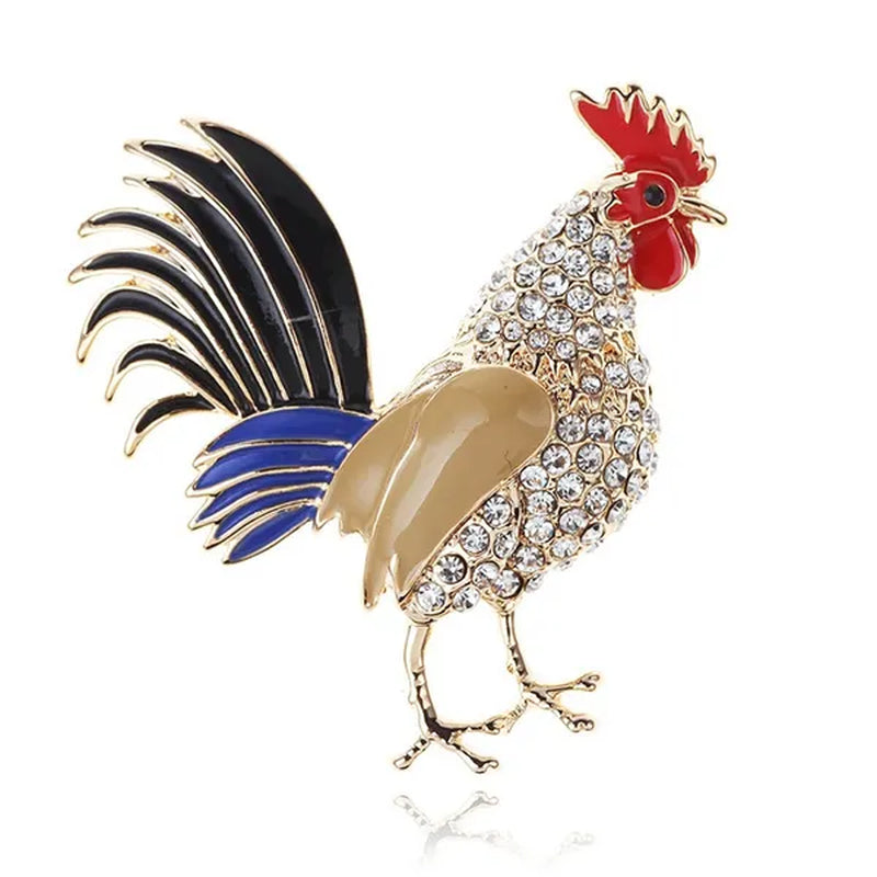 Funny colorful rhinestone enamel metal brooch woman clothing accessories animal chicken brooches holiday gift