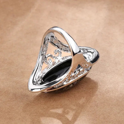 Vintage Jewelry Magic Natural Shell Silver Ring Ancient Silver Carved Big Ring Couple Antique Jewelry  Sterling Silver Bride Wedding Engagement Vintage Men Ring Gift Aneis Feminino Bijoux