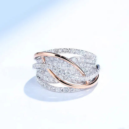Exquisite Luxury Women'S Fashion Dazzling Ring Silver Plated Rose Gold Plated Two-Color Cross White Cubic Zirconia Ring Elegant Princess Romantic Bride Engagement Ring Noble Anniversary Ring Christmas Gift Jewelry