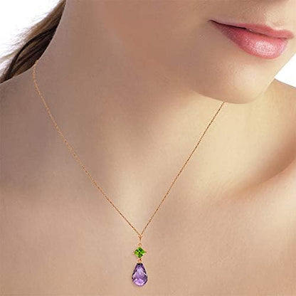 5.5 Carat 14K Solid Rose Gold Necklace with Natural Peridot and Natural Amethyst Pendant