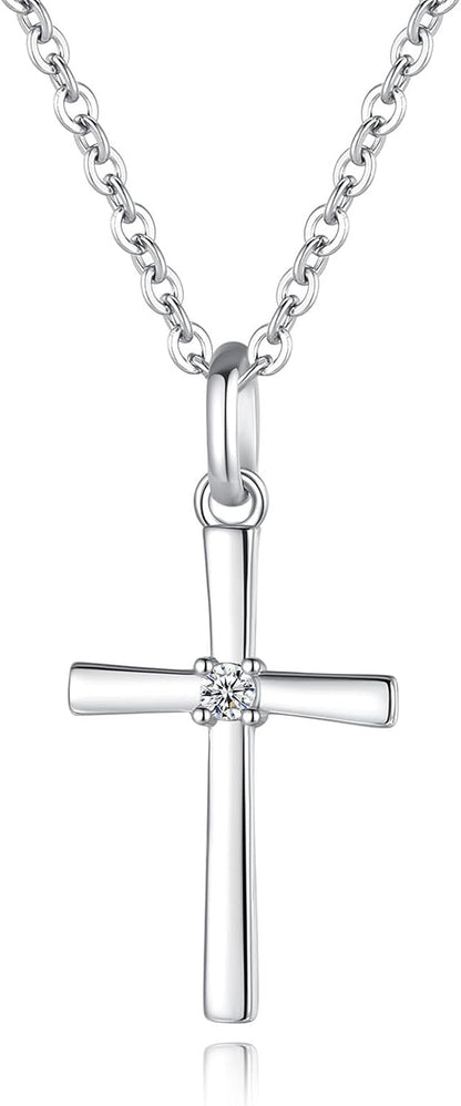 Women’S 925 Sterling Silver Cross Necklace, Small Cross Pendant Confirmation Necklace