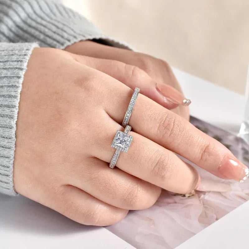 Newshe Vintage Wedding Ring Sets  Engagement Rings for Women Princess Cut AAAAA CZ 925 Sterling Silver Jewelry Gift Sz 4-13