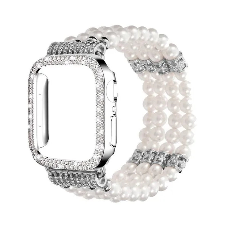 Diamond Case + Pearl Strap for Apple Watch Strap 49Mm 40Mm 44Mm 41Mm 45Mm 38Mm 42Mm 40Mm Iwatch Series 9 Ultra 8 7 6 5 4 3 2 1 SE