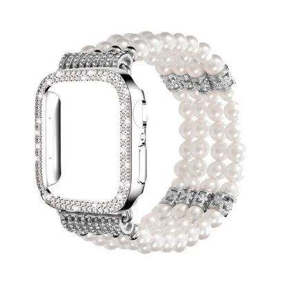 Diamond Case + Pearl Strap for Apple Watch Strap 49Mm 40Mm 44Mm 41Mm 45Mm 38Mm 42Mm 40Mm Iwatch Series 9 Ultra 8 7 6 5 4 3 2 1 SE
