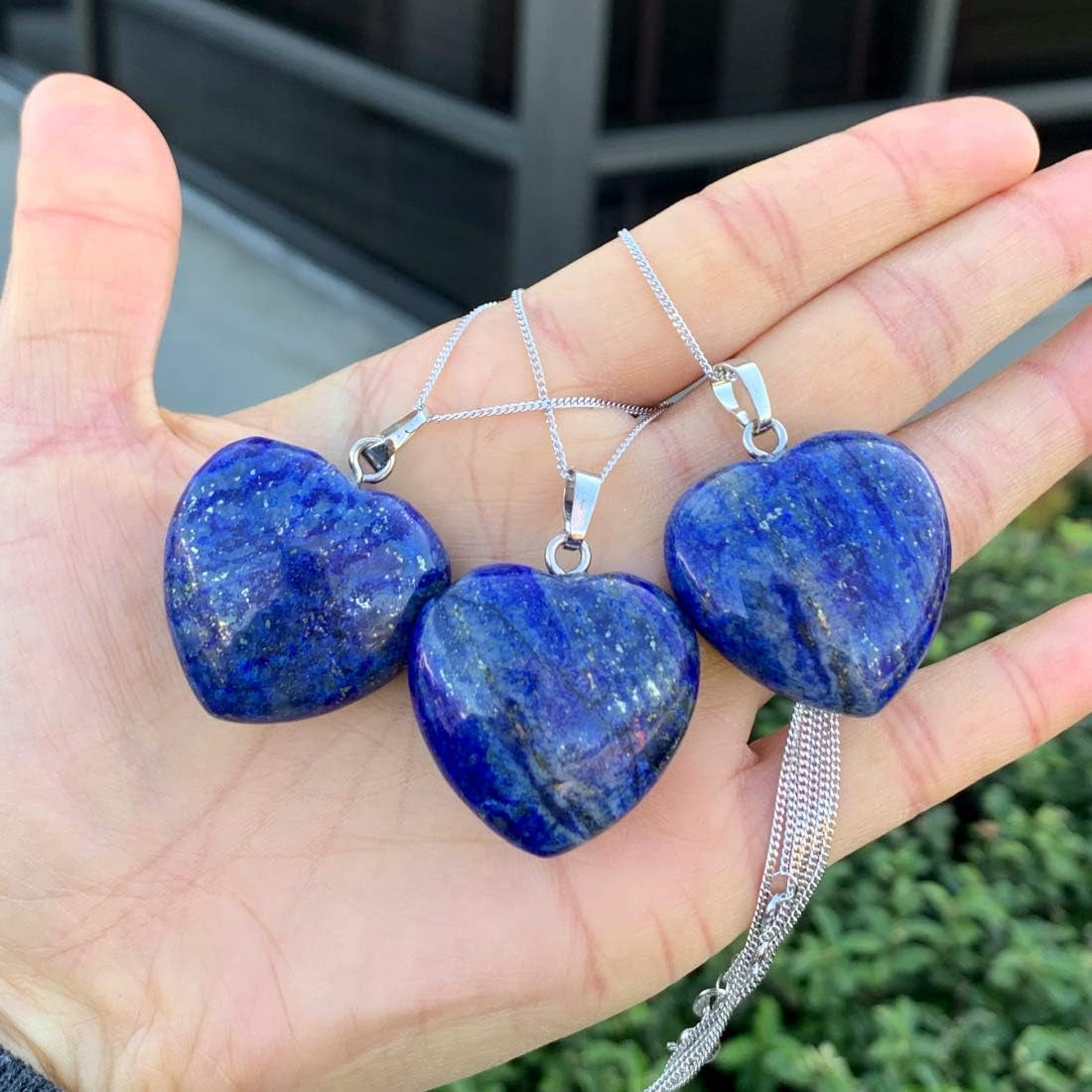 1Pc  Real Sterling Silver Blue Lapis Lazuli Gemstone Large Heart Drop Pendant Necklace 18 Inch Healing Crystals Chakras Stone Jewelry Gift NK18-16
