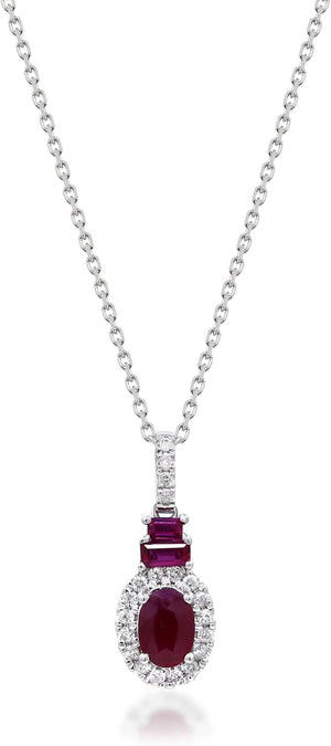 10K White Gold Genuine Ruby and Natural Diamond (I1) Pendant for Women.