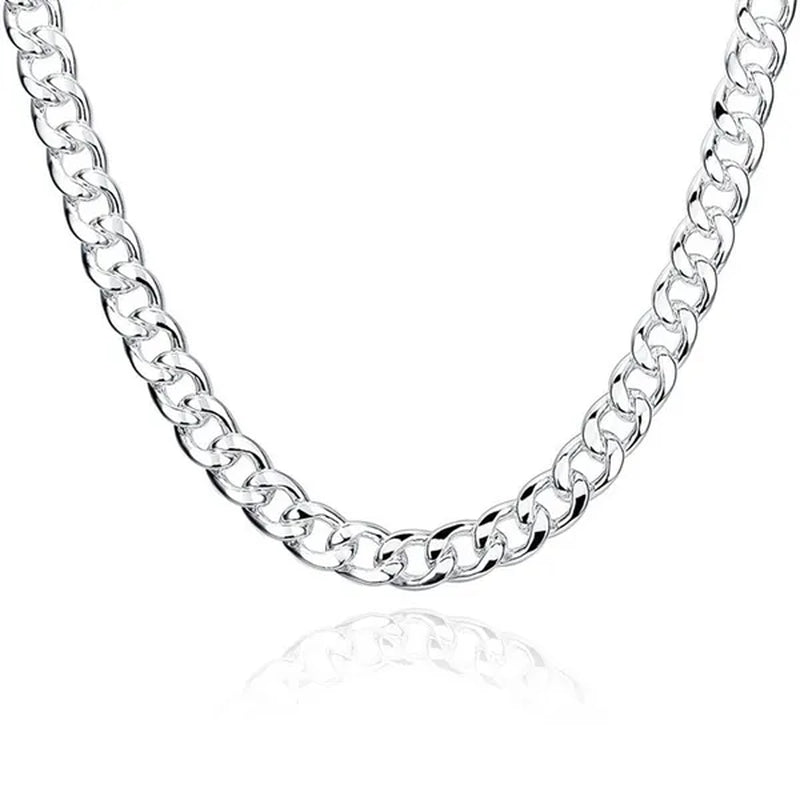 Personality 925 Sterling Silver 10Mm Cuban Chain Necklace for Boy Women Fashion Jewelry Punk Link Necklace Christmas Gifts