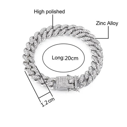 High Quality 12mm Hip Hop Hipster Cuban Chain Diamond Bracelet Men's Jewelry