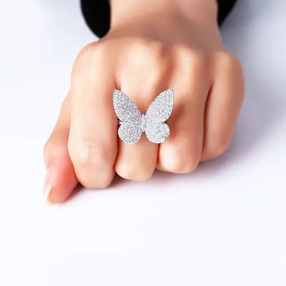 Silver Ring Butterfly Ring Statement Crown Ring Natural Gemstones Ring Wedding Bride Engagement Band Charm Party Ring Jewelry