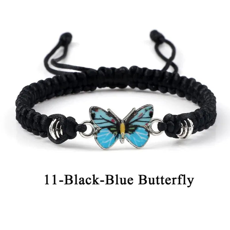 2022 Hot Adjustable Braided String Bracelet for Women Grey Butterfly Pendant Handmade Charm Bangles Fashion Girl Jewelry