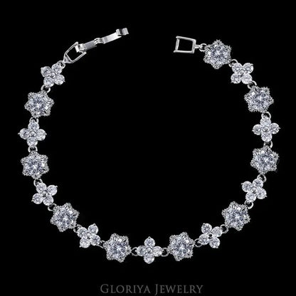 Gloriya Elegant Goddess Silver Plated Link Bracelet Cluster Flower Shape White and Blue AAA Grade Zircon Charm Tennis Bracelet for Women