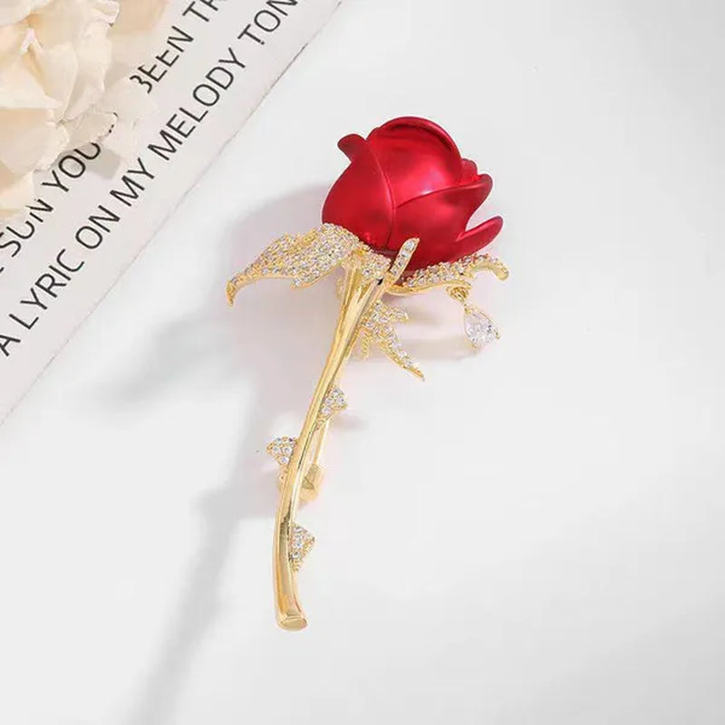 Fashion Diamond Inlaid Rose Brooch Temperament Elegant Flower Tassel Brooch Clothing Accessories Pin Clothing Brooch