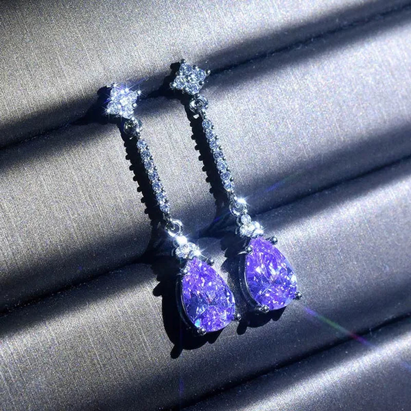 Lucky Amethyst Jewelry Inlaid Natural Amethyst Drop Pear-shaped Earrings Earrings Super Flash Zircon Earrings