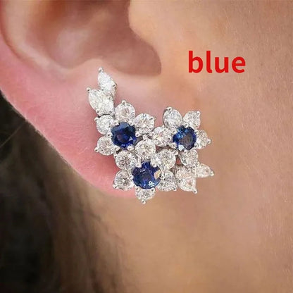 Fashion Flower Earrings Blue Sapphire Stud Earrings for Women Daily Casual Ear Climber Earrings Jewelry
