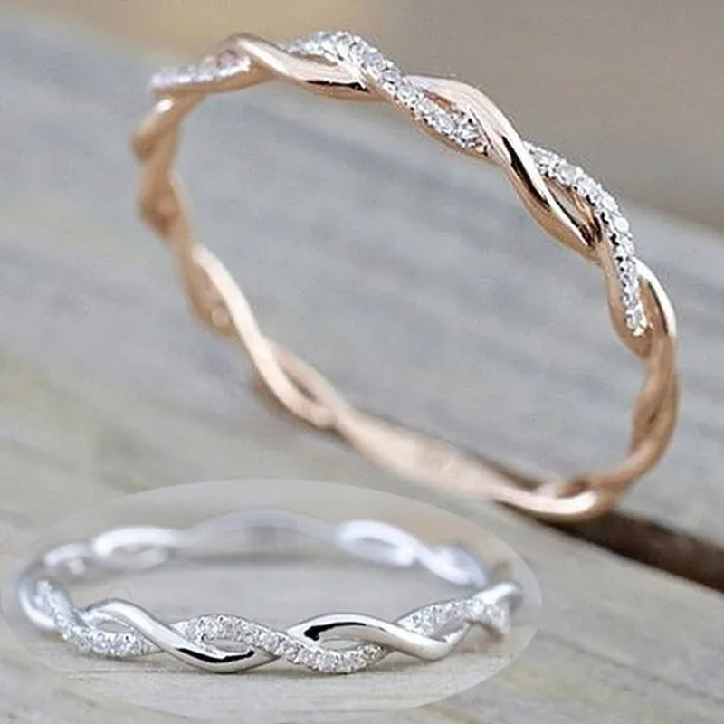 Diamond Ring Engagement Ring Diamond Anniversary Twined Vine Simple Infinity Eternity Ring Bridal Women Promise Ring Anniversary Gold Wedding Bands Size 4-10