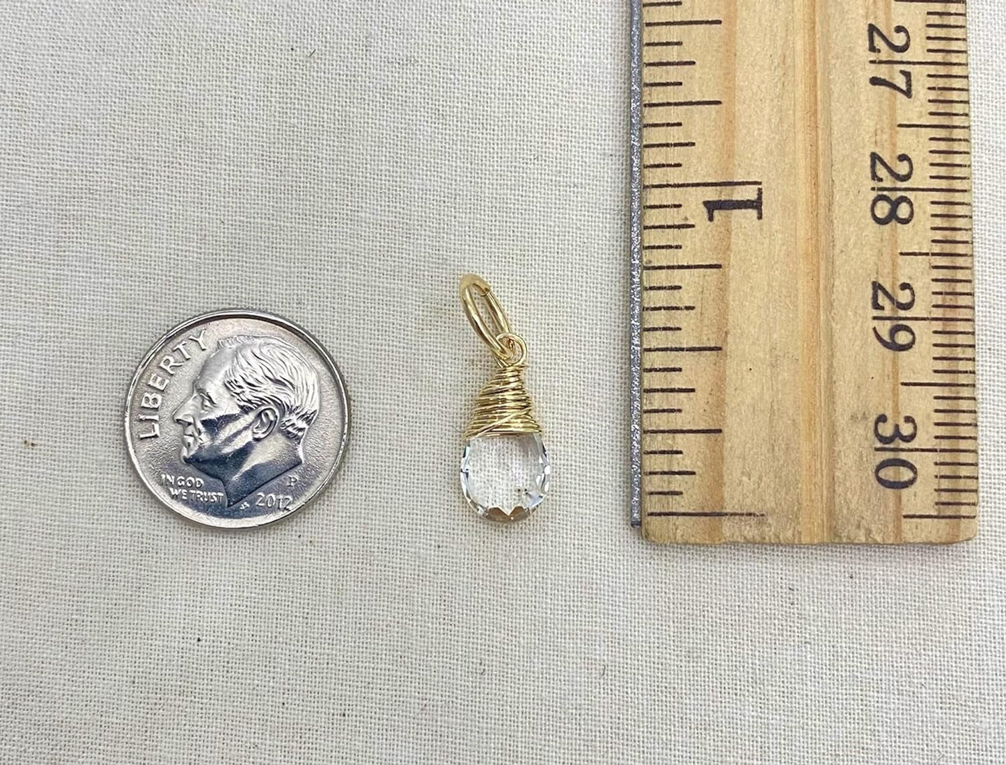 Gold April Birthstone Charm for Necklace or Bracelet - Small Wire Wrapped Crystal Quartz Briolette Pendant