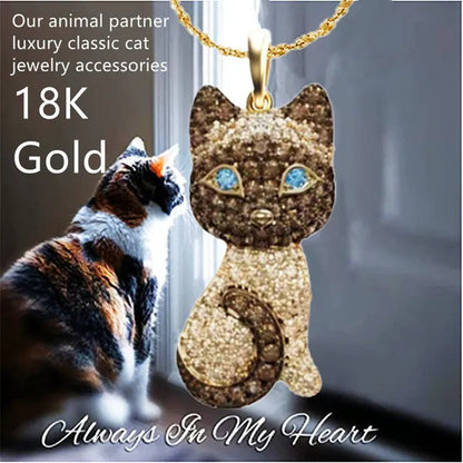 Exquisite Fashion Women's Diamond Animal Jewelry Accessories Gift  Necklace Lovely Cat Pendant European and American Women's Diamond Necklace Birthday Party Valentine's Day Anniversary Gift