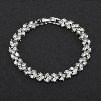European and American Fashion Roman Style Women'S Zircon Bracelet Shiny Zircon Wedding Engagement Bracelet Valentine'S Day Anniversary Gift Birthday Party Jewelry