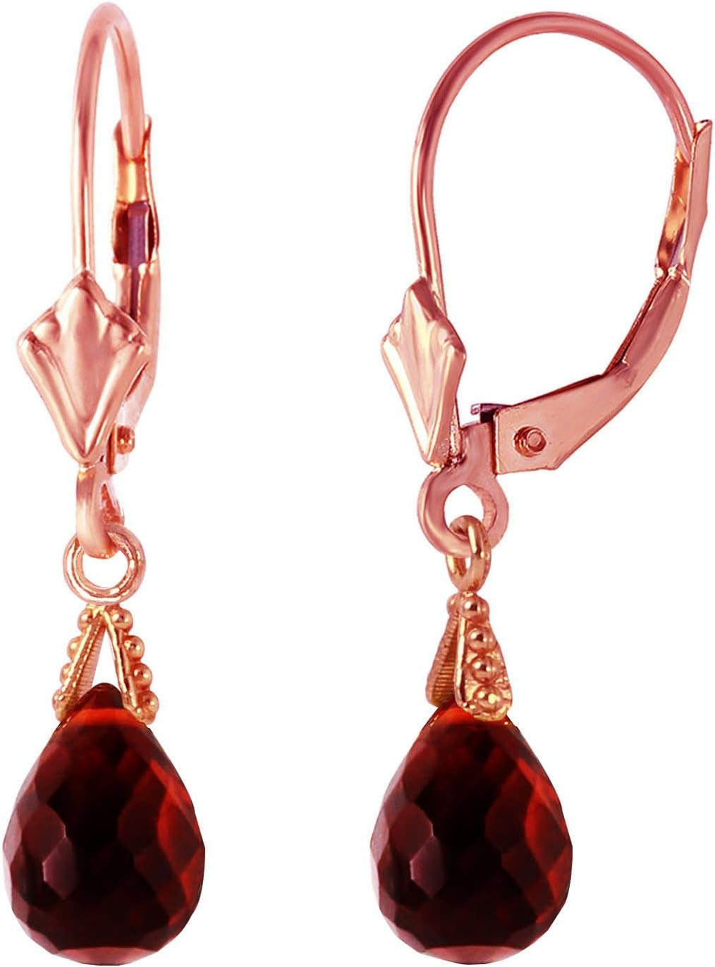 14K Solid Gold Jewelry Set: Natural Briolette Garnet Pendant Necklace and Dangle Earrings