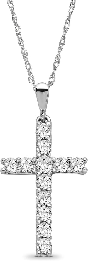 14K Gold and Silver Diamond Cross Pendant with Sterling Silver Rope Chain Necklace (1/2 Cttw, I-J Color, I2-I3 Clarity), 18"