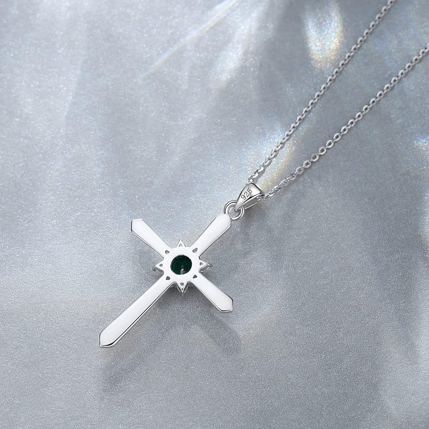Birthstone Cross Necklace for Women Sterling Silver Birthstone Necklace Halo Infinity Cross Pendant Necklace Fine Jewelry Valentines Day Gifts Birthday Holiday Gifts for Her, 16"+2" Inches