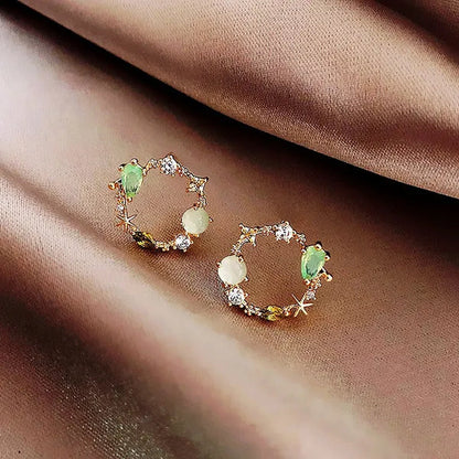 European Style 18K Small Circle Earrings 925 Silver Needle Wreath Simple Colored Diamond Earrings Small Earrings