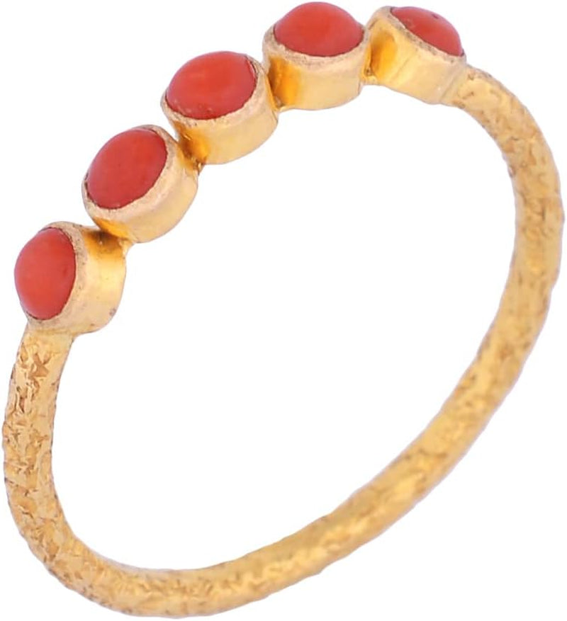 18K Textured Yellow Gold Cabochon Ring for Women Real Gemstone Designer Fine Rings for Girls, Gift for Her