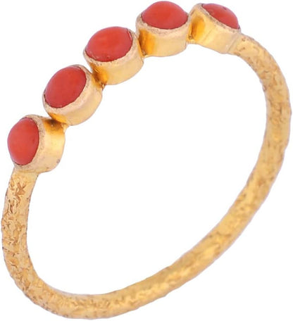 18K Textured Yellow Gold Cabochon Ring for Women Real Gemstone Designer Fine Rings for Girls, Gift for Her
