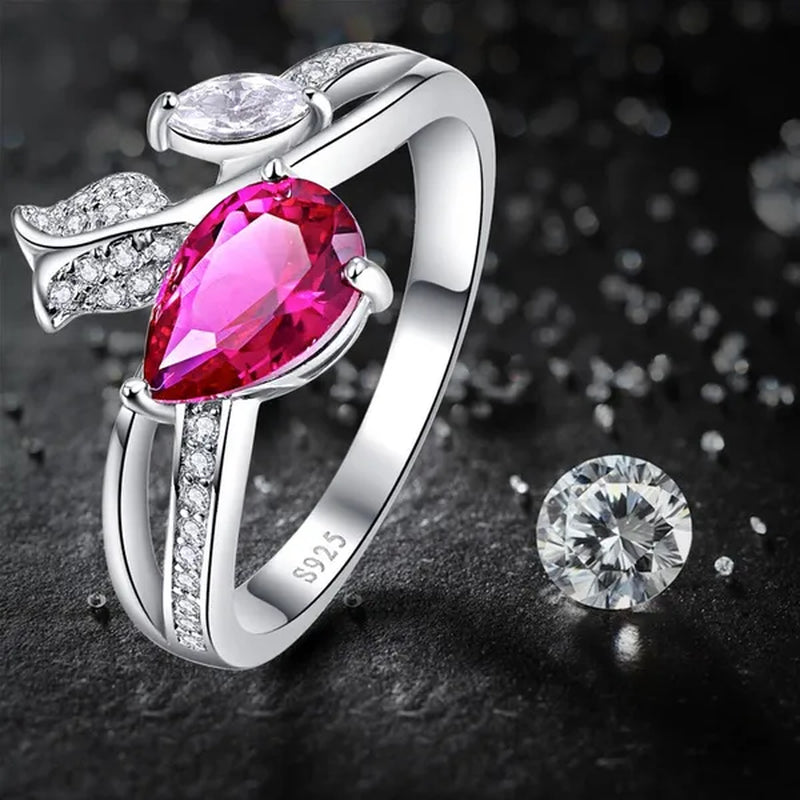 6*9Mm Pear Cut Sapphire & Ruby 925 Sterling Silver Jewelry Vintage Wedding Engagement Ring Christmas Gift Bride Engagement Anniversary Ring Size 6-10