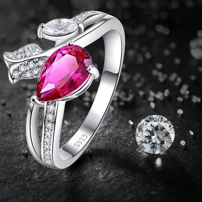 6*9Mm Pear Cut Sapphire & Ruby 925 Sterling Silver Jewelry Vintage Wedding Engagement Ring Christmas Gift Bride Engagement Anniversary Ring Size 6-10