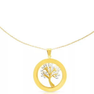 Tree of Life Pendant, Necklace 16"-18" in 14K Two-Tone Gold