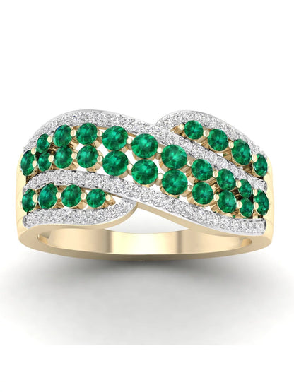 Gemstone 10K Yellow Gold Emerald 1/4 CT TW Diamond Women'S Fashion Ring