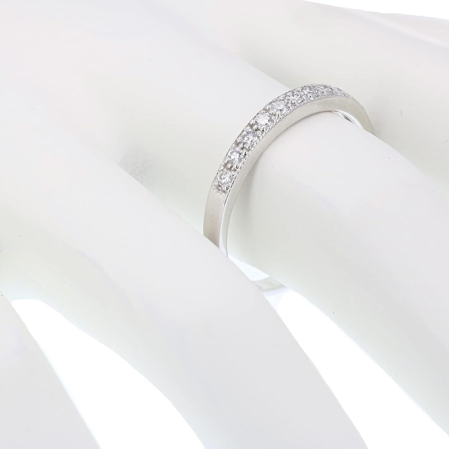 1/6 Carat (Ctw) Diamond Wedding Anniversary Band for Women, Half Eternity Petite round Diamond Engagement Ring 10K White Gold Prong Set with Milgrain 0.16 Cttw, Size 4-10