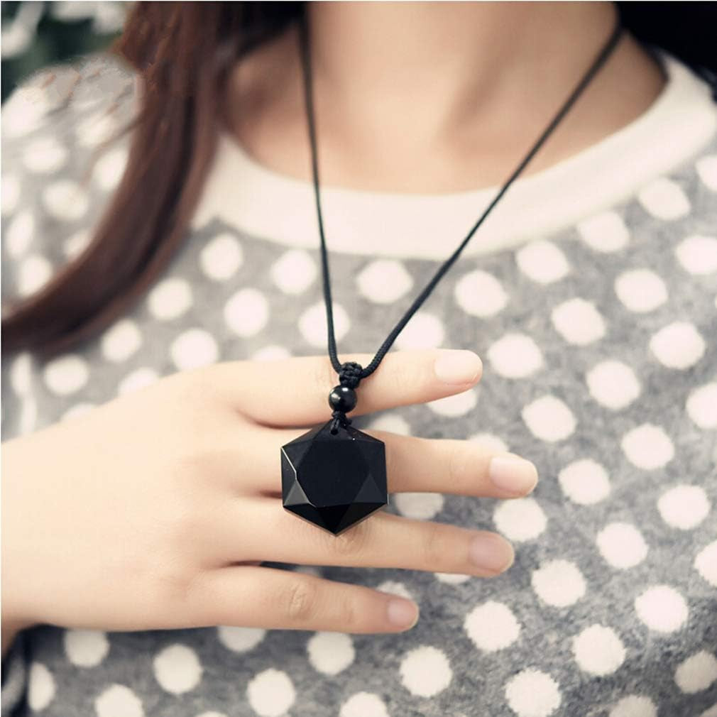 Women'S Necklaces Men'S Necklaces Pure Natural Obsidian Hexagon Pendant Necklace Adjustable Cord Gemstone Pendant Religious Jewelry for Men Women
