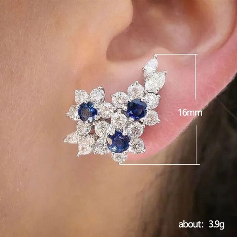 Fashion Flower Earrings Blue Sapphire Stud Earrings for Women Daily Casual Ear Climber Earrings Jewelry