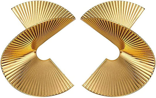 Gold Zinc Geometric Earrings Exaggerated Statement Earrings Punk Stylish Sectored Twisted Earring Jewelry for Women and Girls