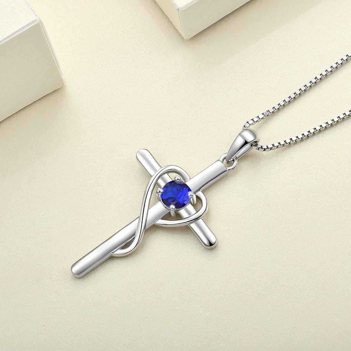 Infinity Heart Cross Necklace Sterling Silver Crucifix Pendant Gemstones Criss Jewelry for Women