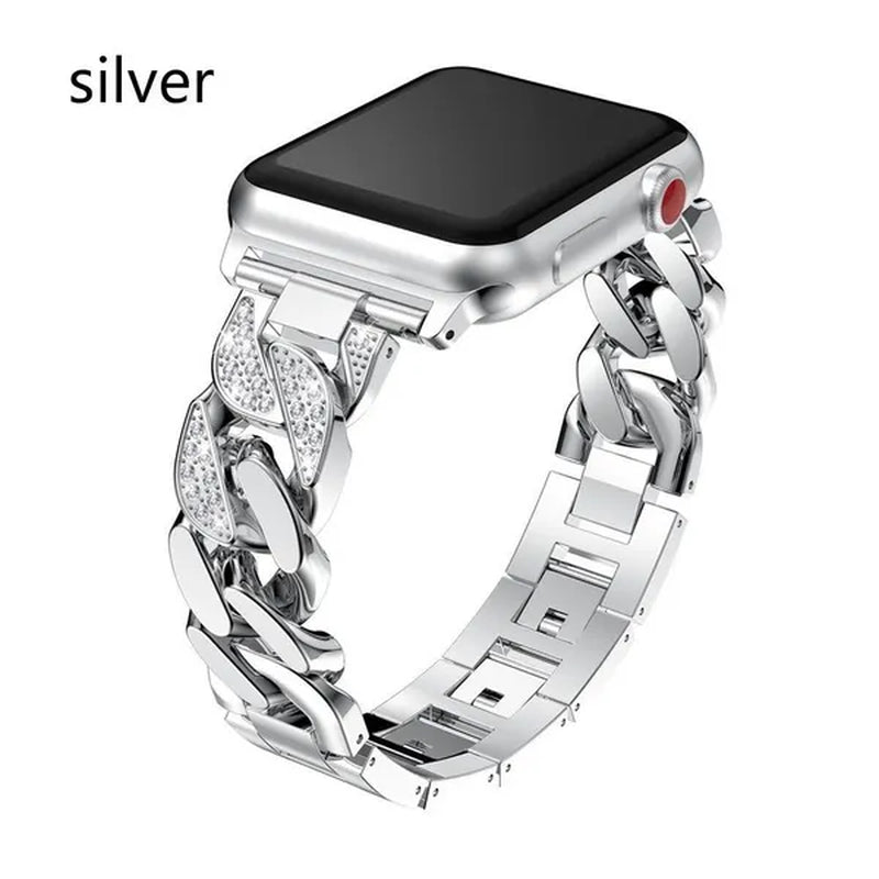 Diamond Stainless Steel Metal Strap Band for Smart Watch Ultra 2/Ultra 49mm 9 8 SE 7 41 mm 45 mm 40mm 44mm 38mm 42mm 40 Mm Girl/Women Ultra-thin Bracelet for Iwatch Serie 6 5 4 3