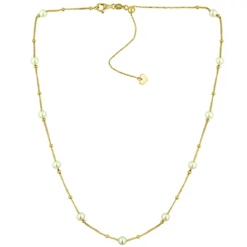 14K Freshwater Cultured Pearl and High Polish Bead Necklace, 18"